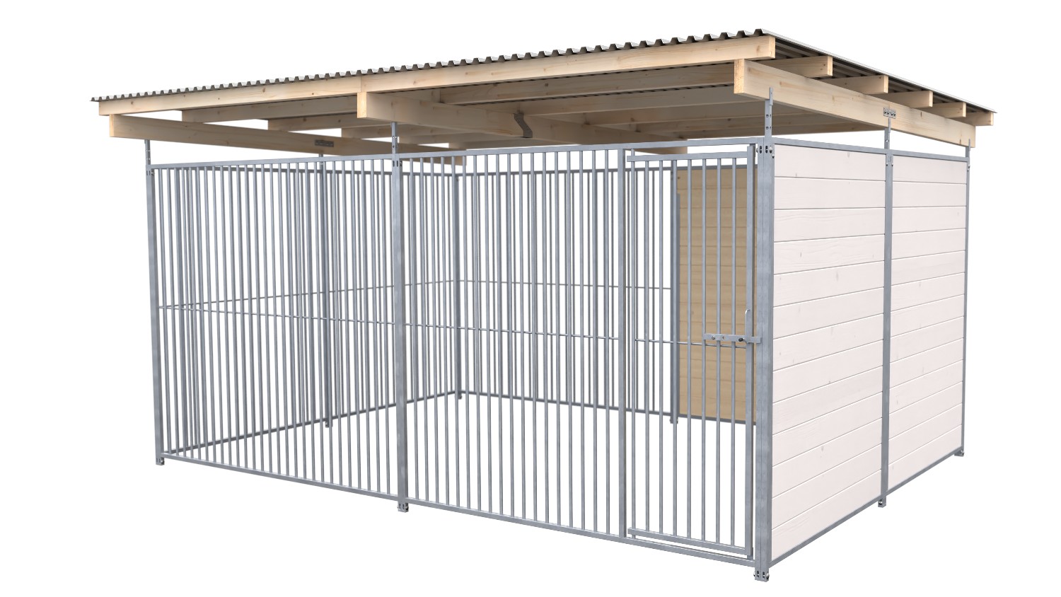 SAUERLAND Hundezwinger 3 x 3 m | 1,5-seitig geschlossen | weiß lasiert | Rohrstab Abstand 5 cm