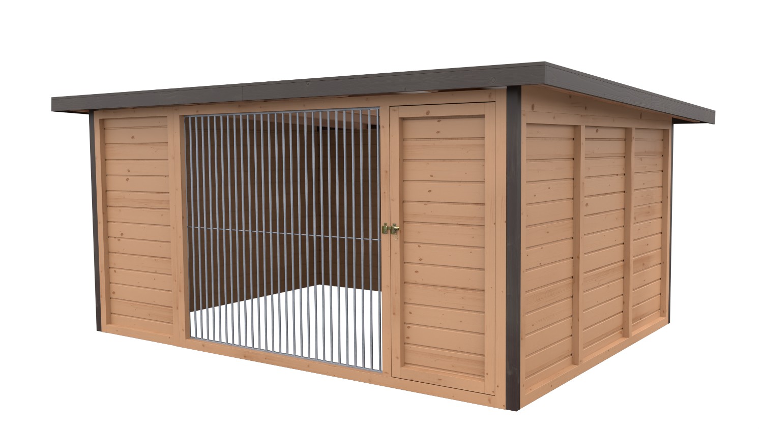 Winterberg-Luxus Holzzwinger mit Pultdach 3 x 4 m | braun imprägniert | Rohrstab Abstand 5 cm