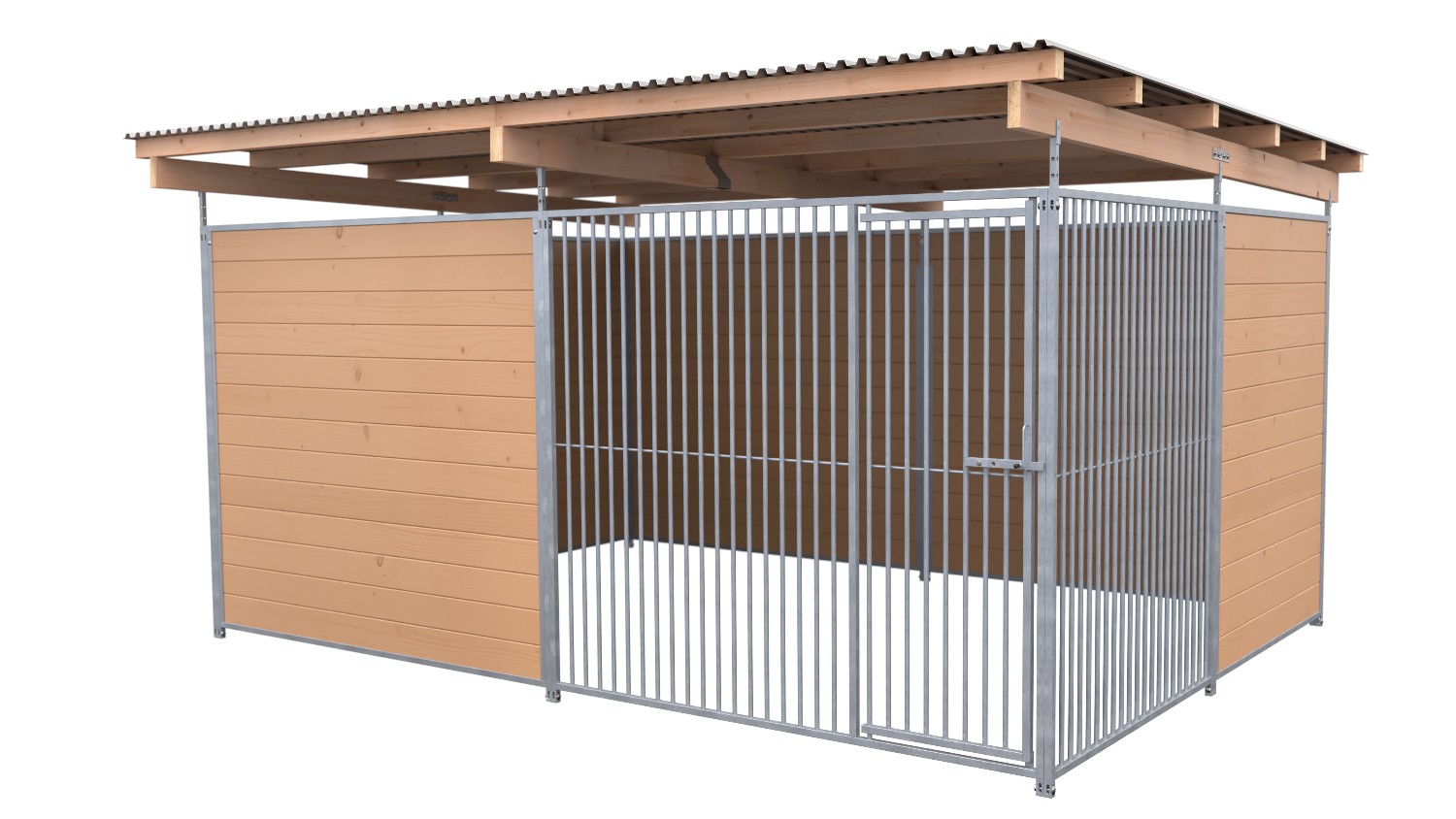 SAUERLAND Hundezwinger 3 x 3 m | offene Ecke | braun imprägniert | Rohrstab Abstand 5 cm