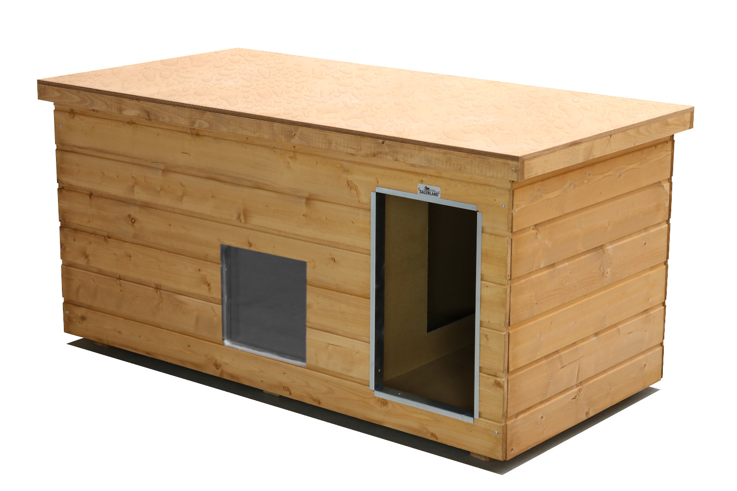 Original SAUERLAND Holz-Hundehütte mit Vorraum und Fenster, braun imprägniert | ...