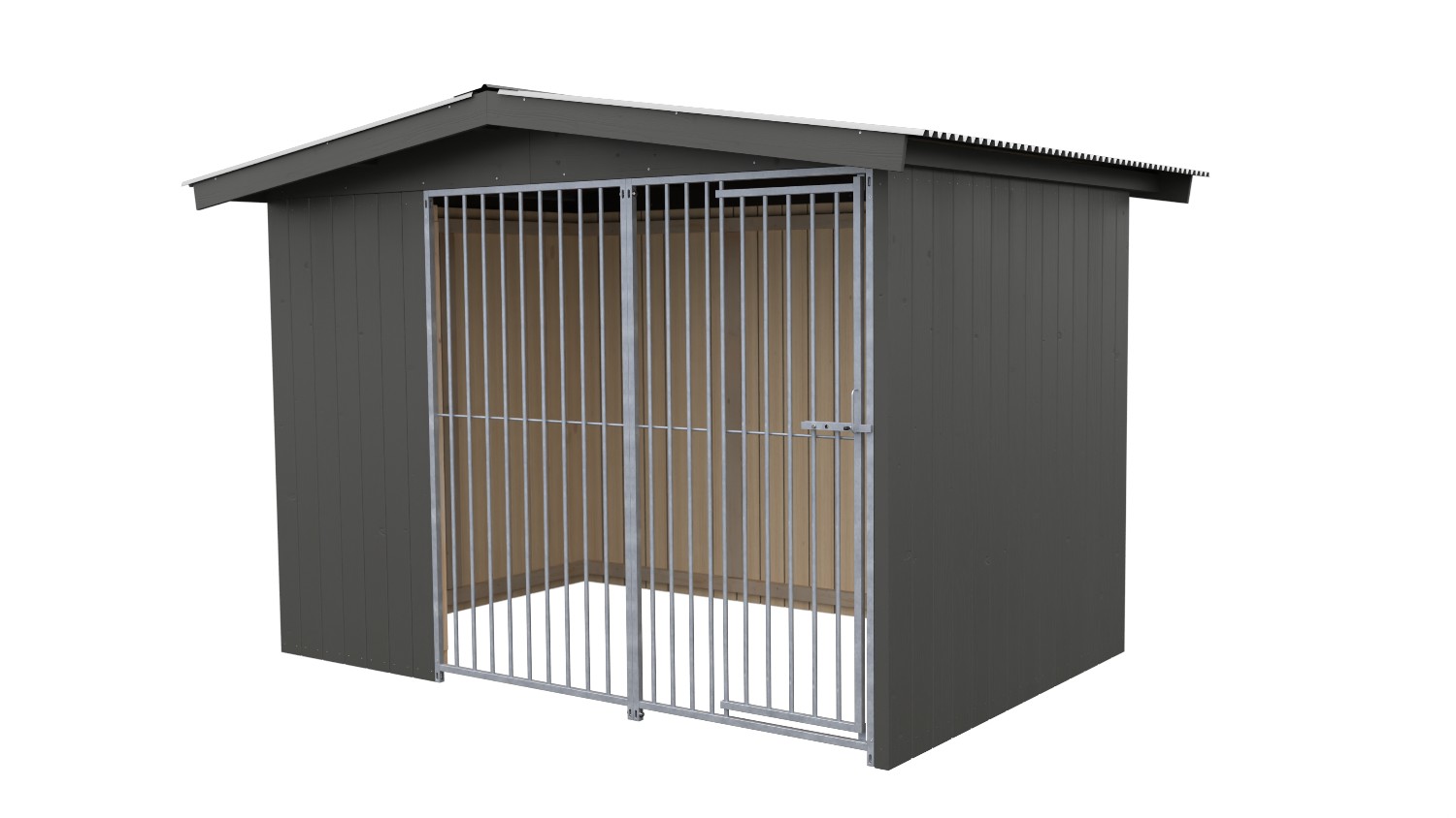Villa Holz-Hundezwinger 2 x 3 m | Satteldach | Graphitgrau | Rohrstab Abstand 8 cm