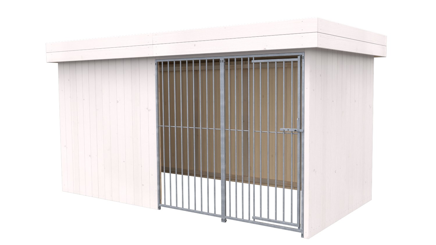 Villa Holz-Hundezwinger 2 x 4 m | Flachdach | Weiß lasiert | Rohrstab Abstand 8 cm
