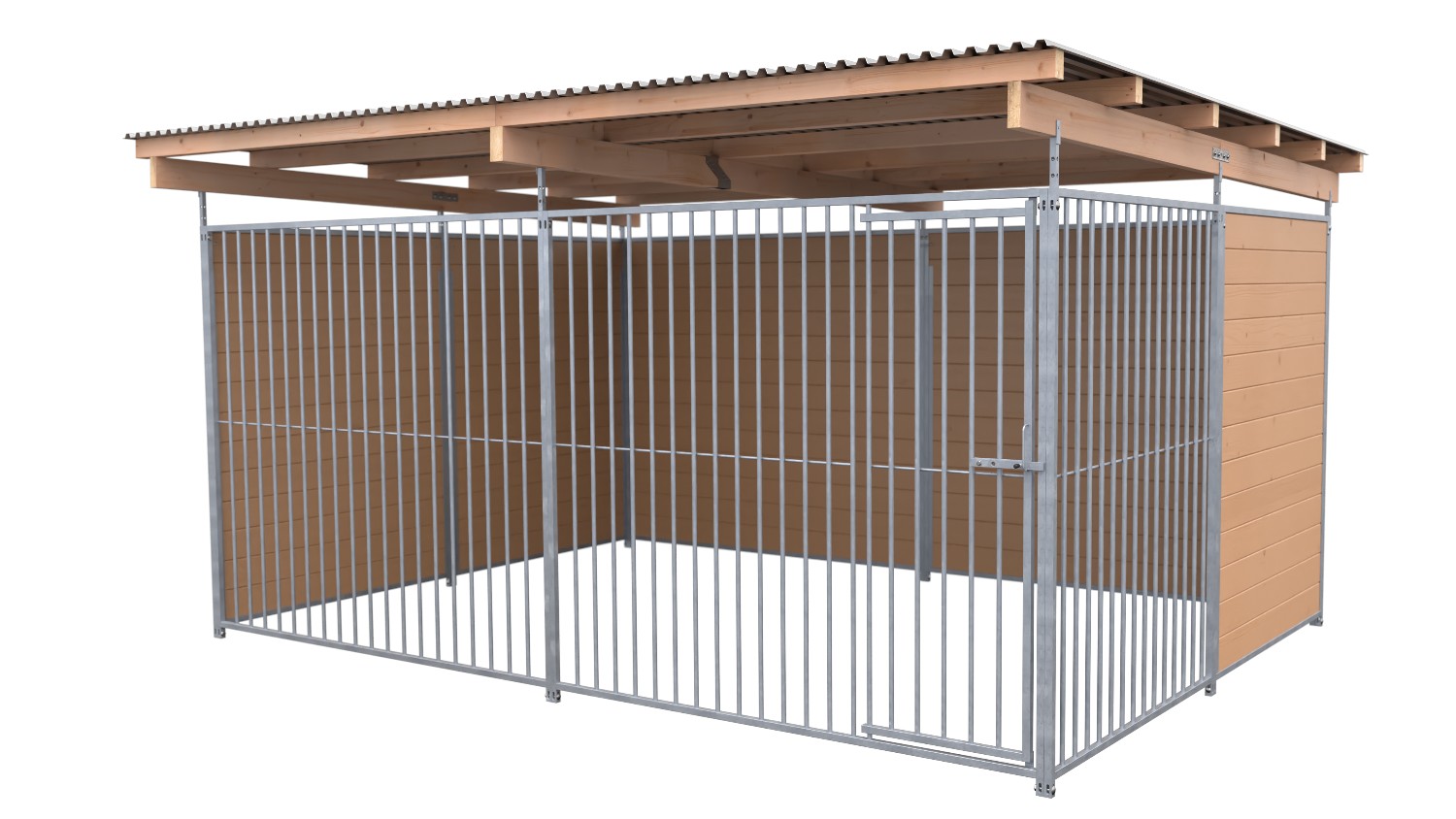 SAUERLAND Hundezwinger 3 x 4 m | 2,5-seitig geschlossen | braun imprägniert | Rohrstab Abstand 8 cm