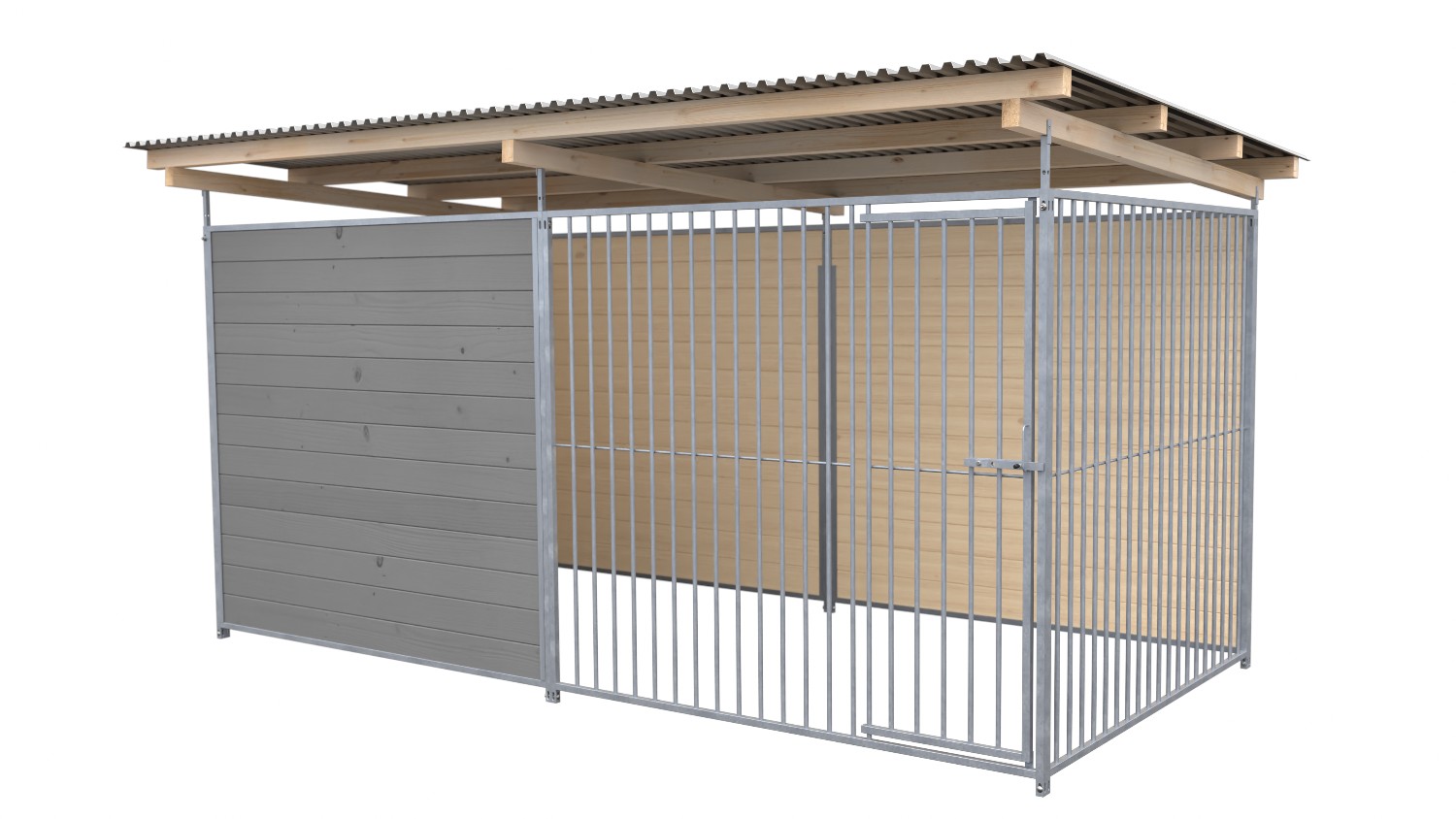 SAUERLAND Hundezwinger 2 x 4 m | 2,5-seitig geschlossen | platingrau | Rohrstab Abstand 8 cm