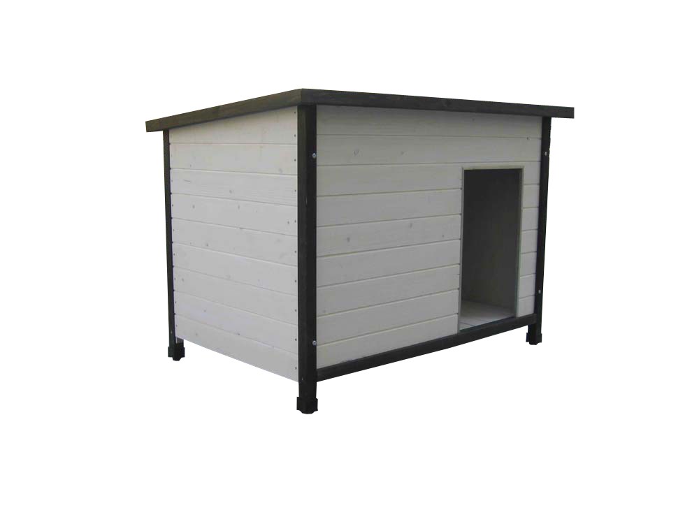 Isolierte Holz-Hundehütte mit Flachdach, weiß lasiert, 106 x 69 x 82 cm Isolierte Holz-Hundehütte mit Flachdach, weiß lasiert, 106 x 69 x 82 cm