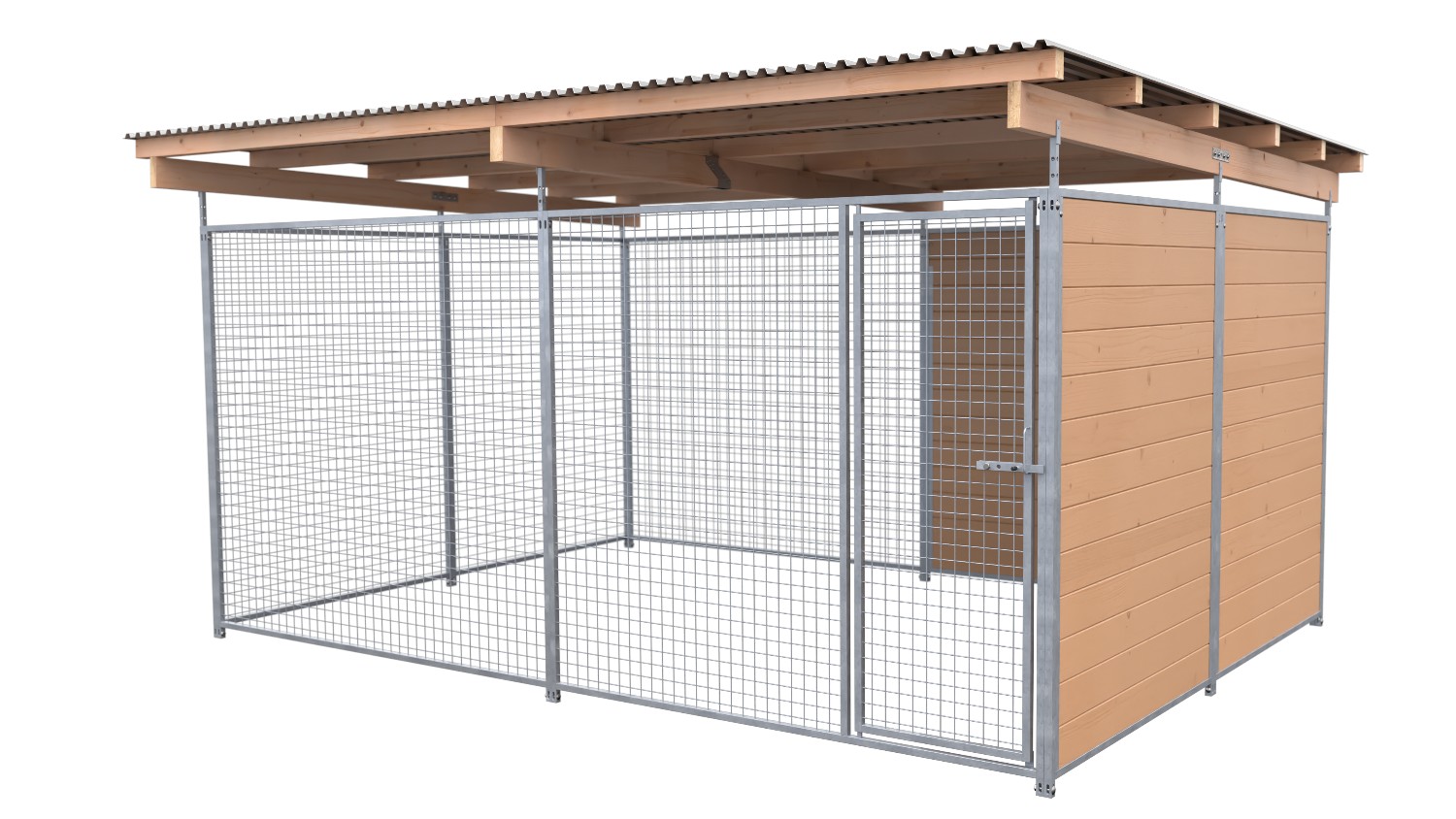 SAUERLAND Hundezwinger 3 x 4 m | 1,5-seitig geschlossen | braun imprägniert | Gitter 5x5 cm