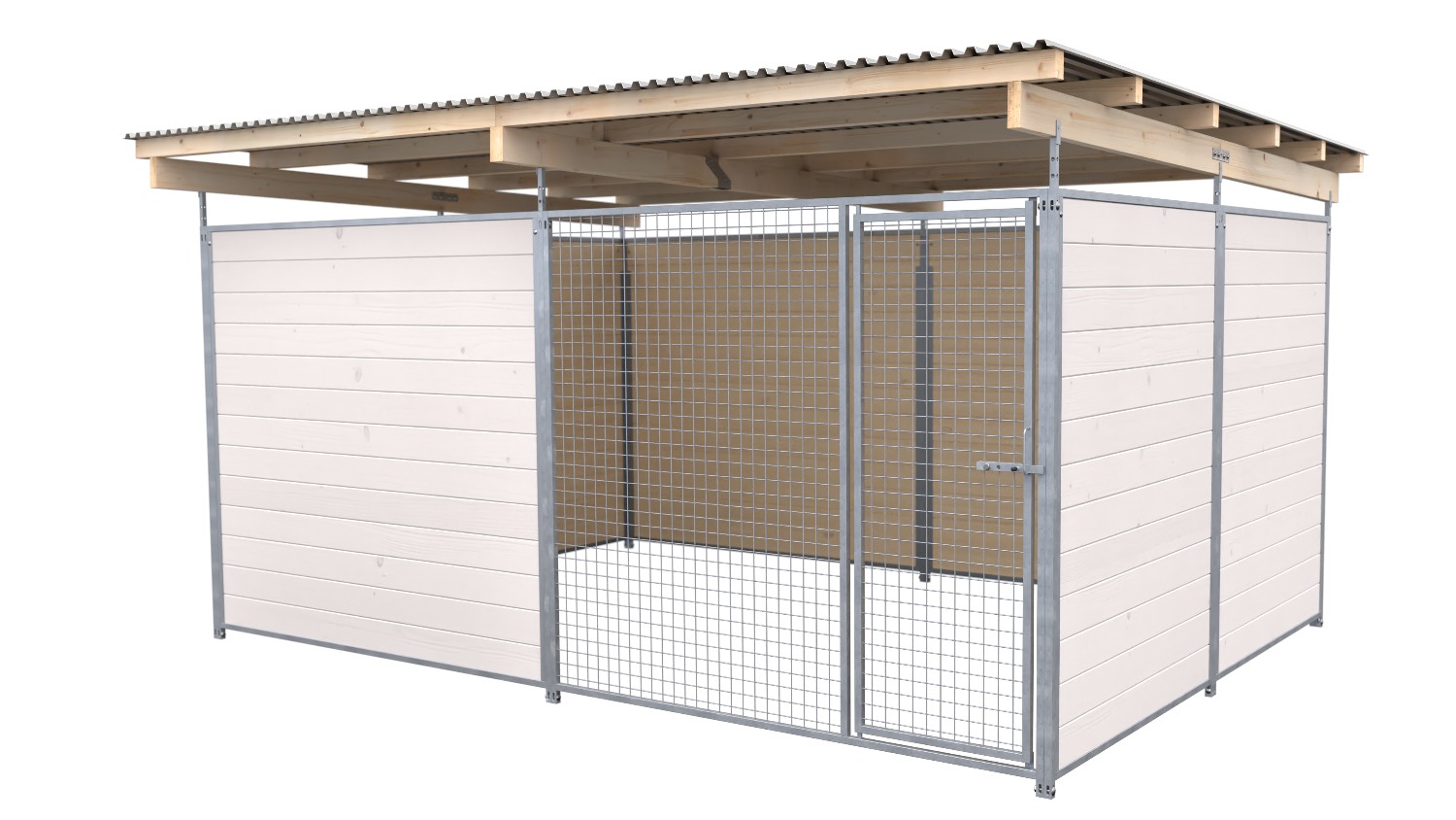 SAUERLAND Hundezwinger 3 x 4 m | 3,5-seitig geschlossen | weiß lasiert | Gitter 5x5 cm