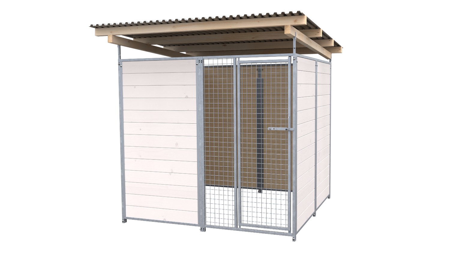 SAUERLAND Hundezwinger 2 x 2 m | 3,5-seitig geschlossen | weiß lasiert | Gitter 5x5 cm