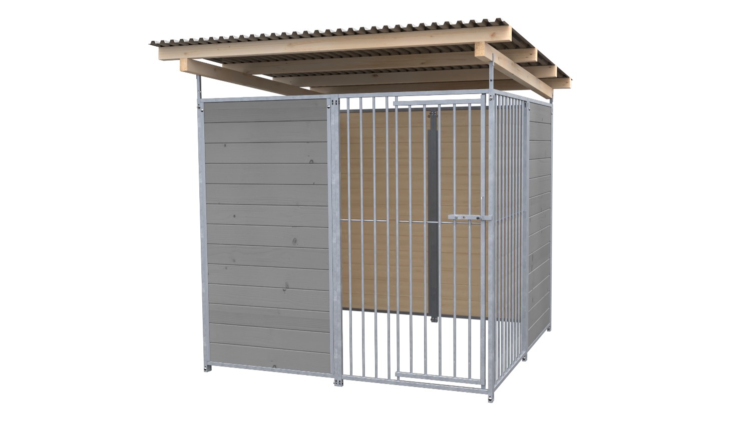 SAUERLAND Hundezwinger 2 x 2 m | offene Ecke | platingrau | Rohrstab Abstand 8 cm