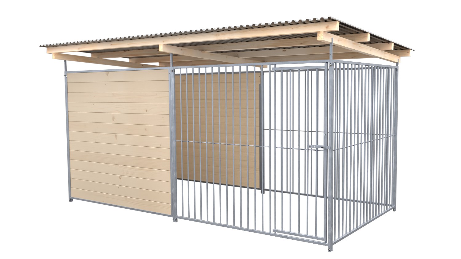 SAUERLAND Hundezwinger 2 x 4 m | hälftig geschlossen | naturbelassen | Rohrstab Abstand 8 cm