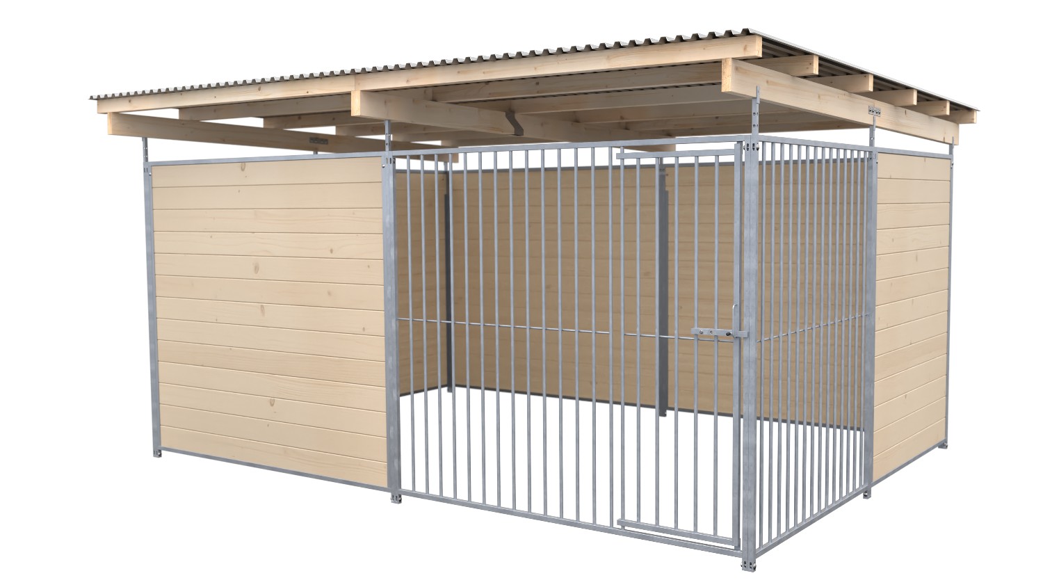 SAUERLAND Hundezwinger 3 x 3 m | offene Ecke | naturbelassen | Rohrstab Abstand 8 cm