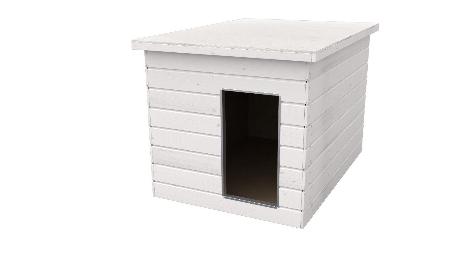 Original SAUERLAND Holz-Hundehütte, weiß imprägniert | Flachdach | Eingang Schmalseite | Größe Dino