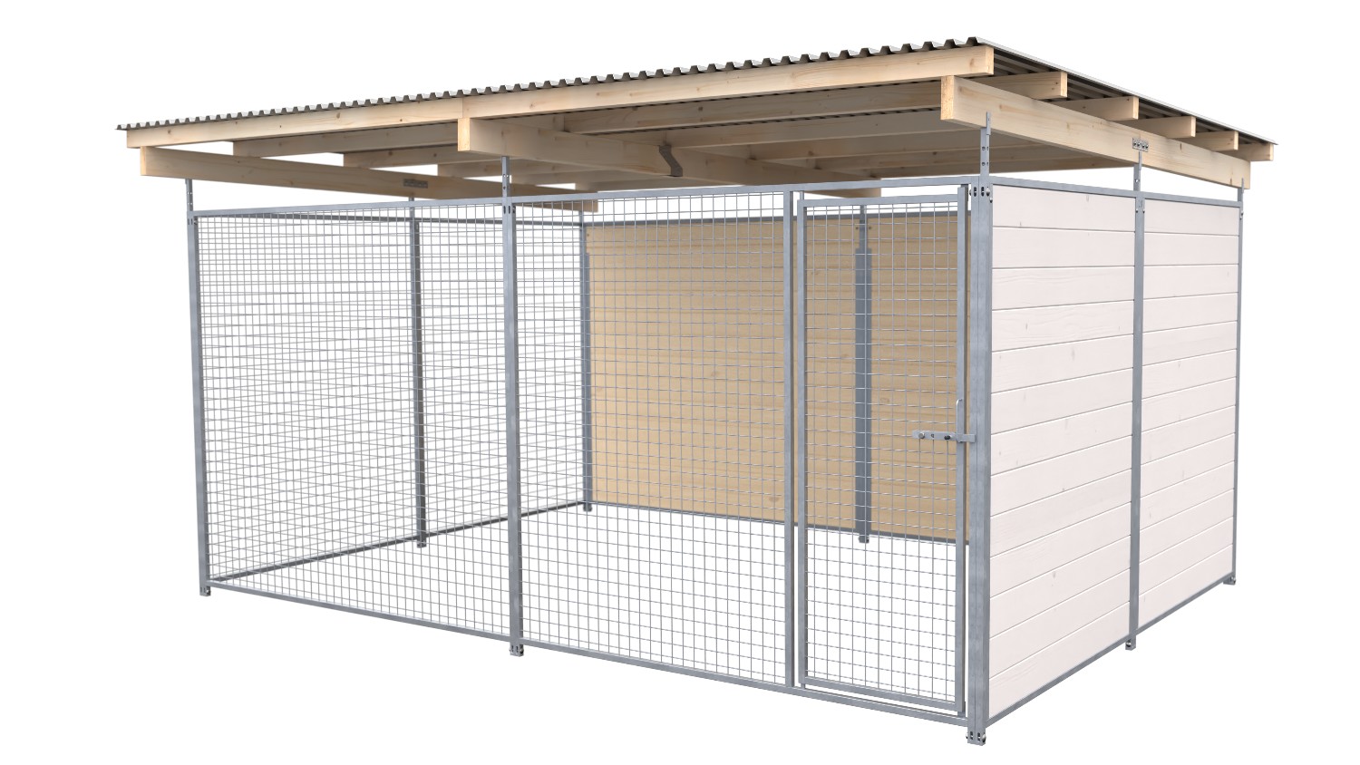 SAUERLAND Hundezwinger 3 x 4 m | 2-seitig geschlossen | weiß lasiert | Gitter 5x5 cm