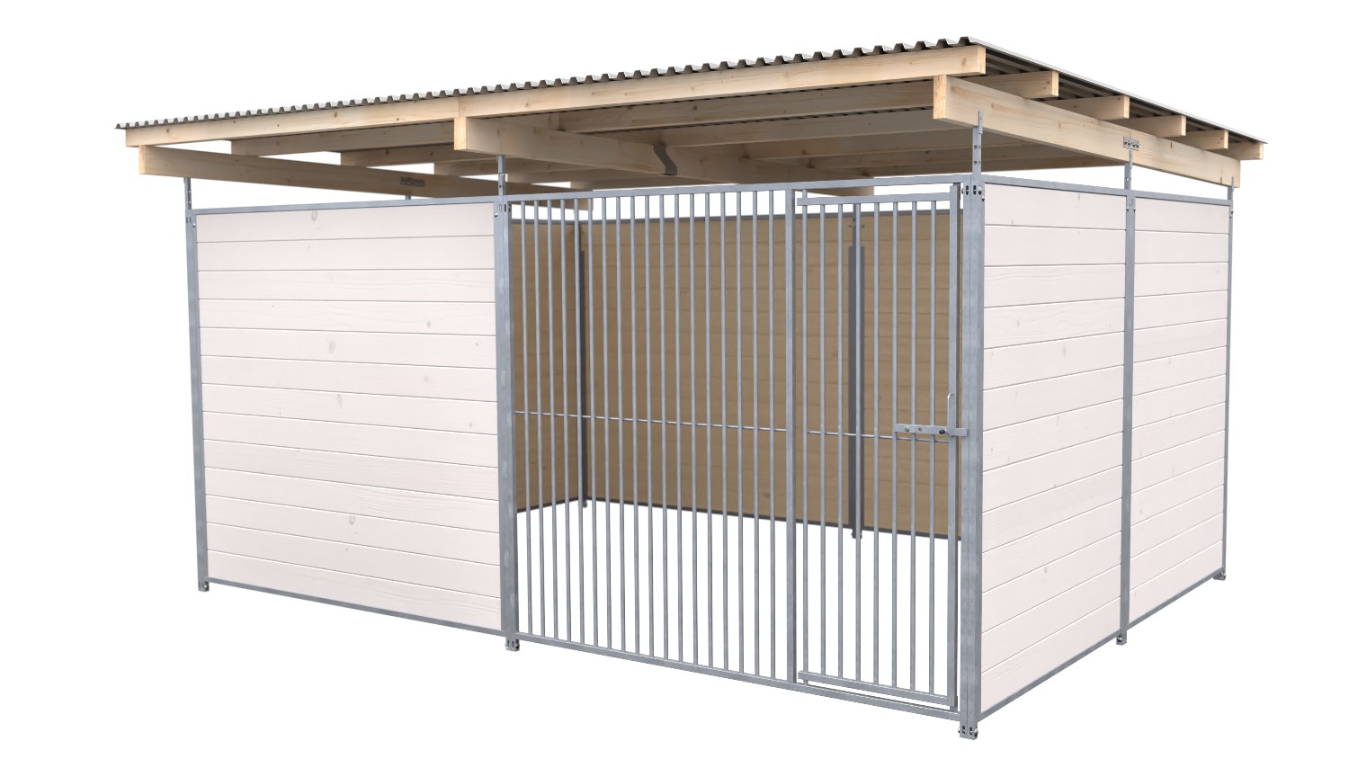 SAUERLAND Hundezwinger 3 x 4 m | 3,5-seitig geschlossen | weiß lasiert | Rohrstab Abstand 5 cm