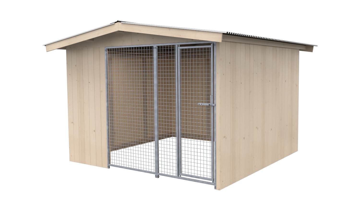 Villa Holz-Hundezwinger 3 x 3 m | Satteldach | naturbelassen | Gitter