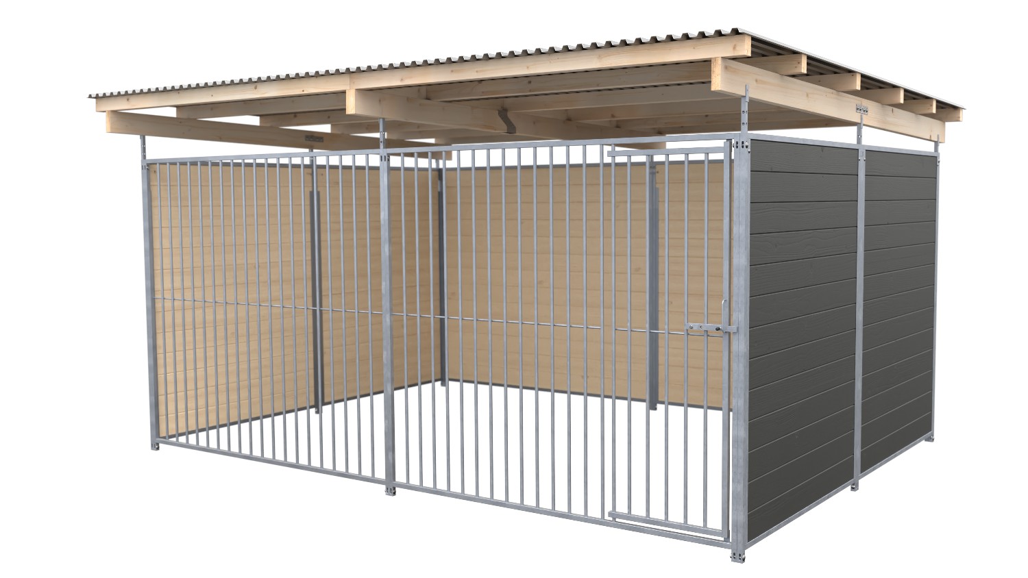 SAUERLAND Hundezwinger 3 x 4 m | 3-seitig geschlossen | graphitgrau | Rohrstab Abstand 8 cm