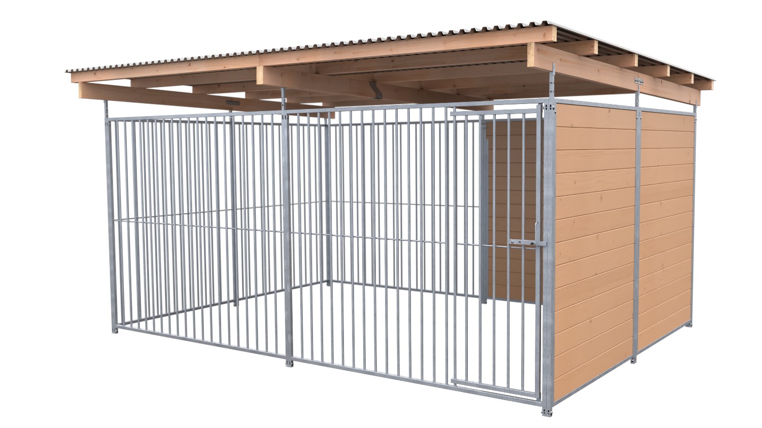 SAUERLAND Hundezwinger 3 x 4 m | 1,5-seitig geschlossen | braun imprägniert | Rohrstab Abstand 8 cm