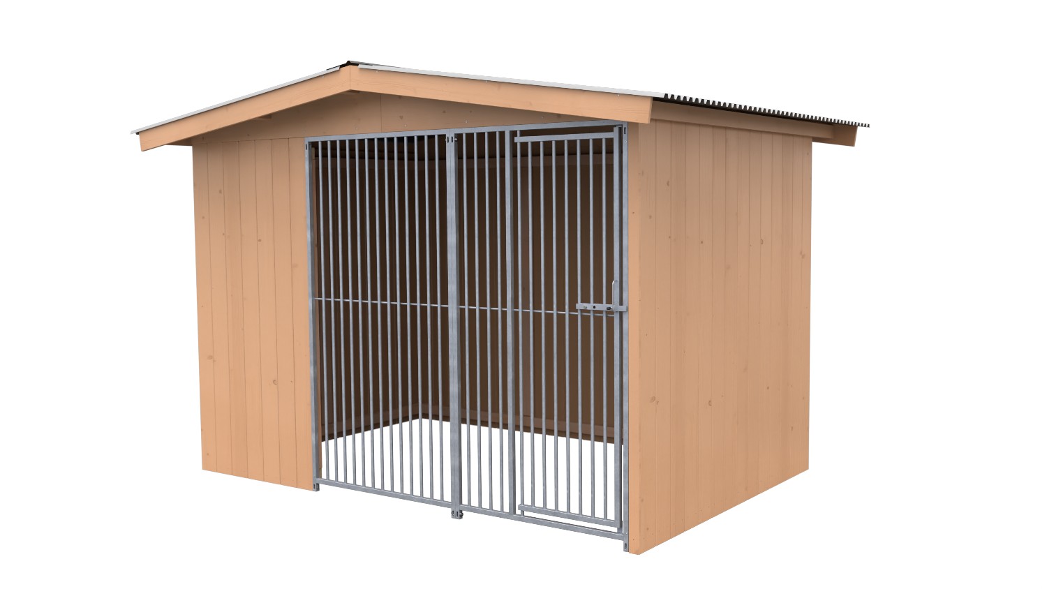 Villa Holz-Hundezwinger 2 x 3 m | Satteldach | braun | Rohrstab Abstand 5 cm