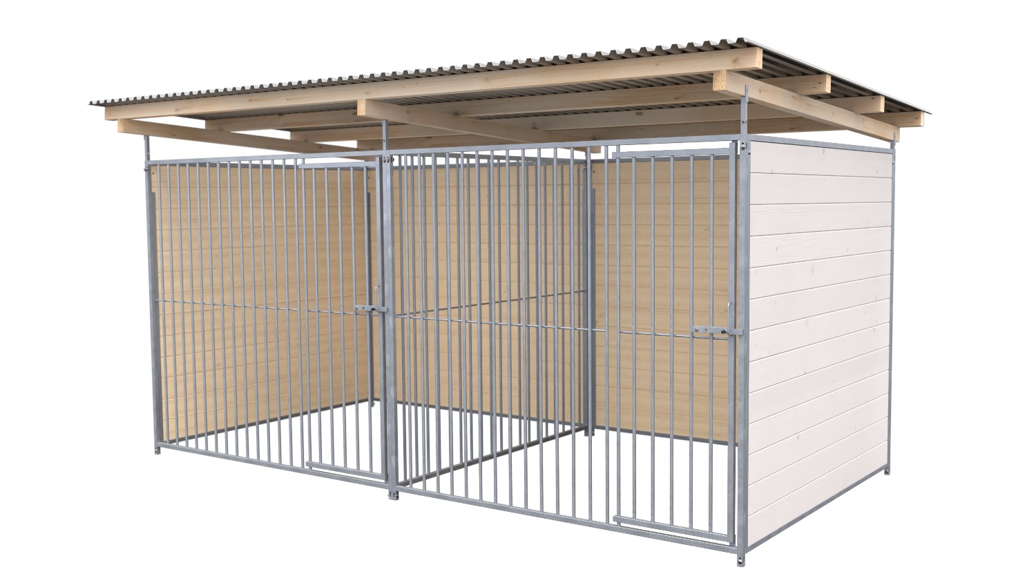 SAUERLAND Hundezwinger 2 x 4 m Doppelzwinger | 3-seitig geschlossen | weiß lasiert | Rohrstab Abstand 8 cm