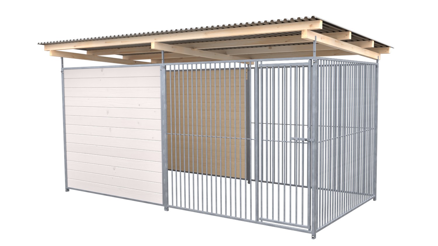 SAUERLAND Hundezwinger 2 x 4 m | hälftig geschlossen | weiß lasiert | Rohrstab Abstand 5 cm