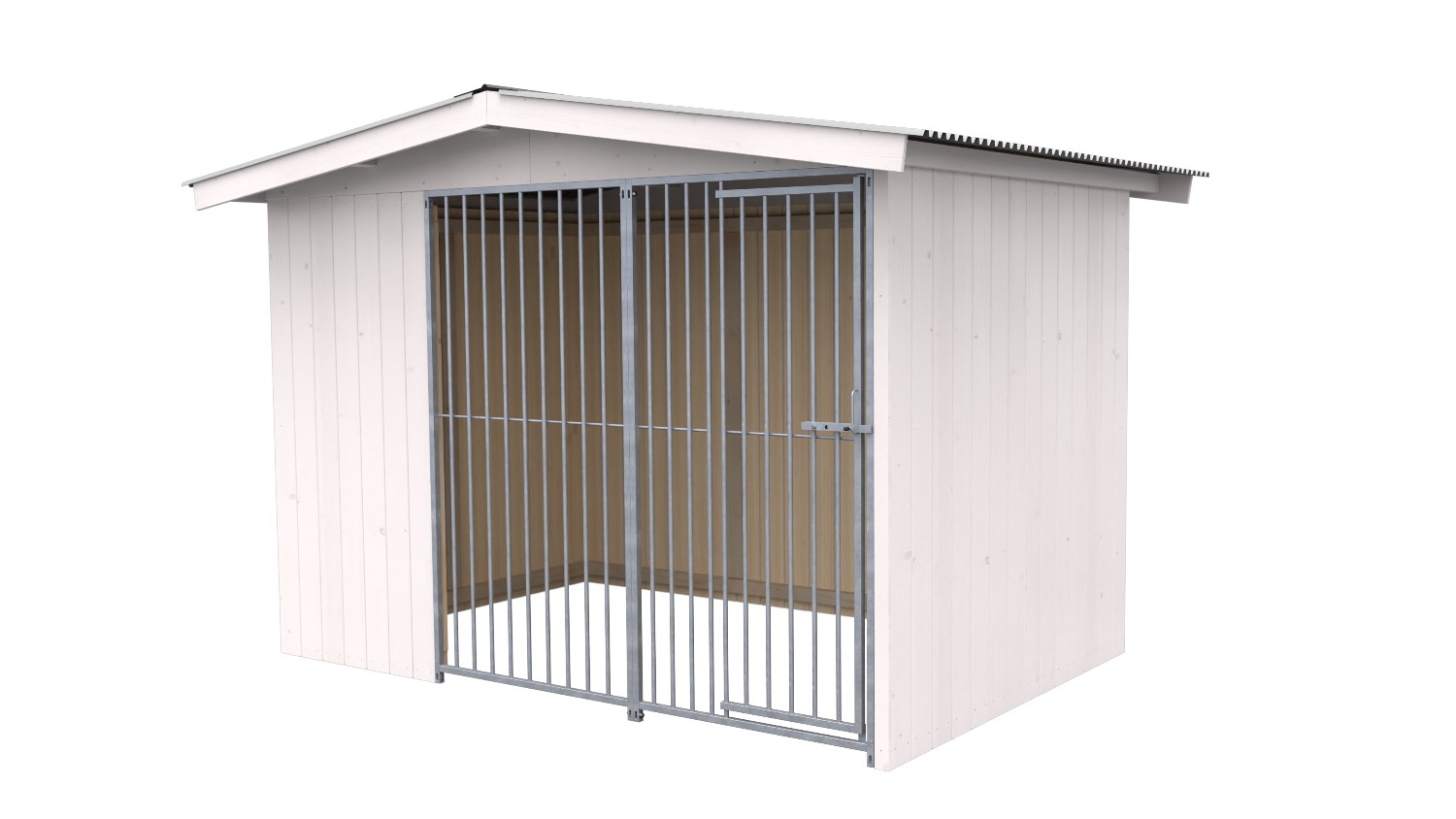 Villa Holz-Hundezwinger 2 x 3 m | Satteldach | Weiß lasiert | Rohrstab Abstand 8 cm