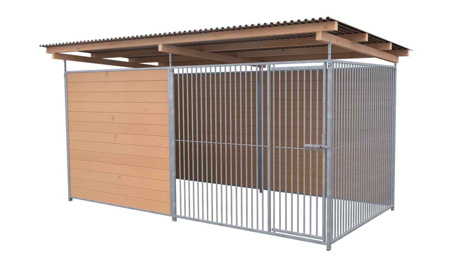 SAUERLAND Hundezwinger 2 x 4 m | 2,5-seitig geschlossen | braun imprägniert | Rohrstab Abstand 5 cm