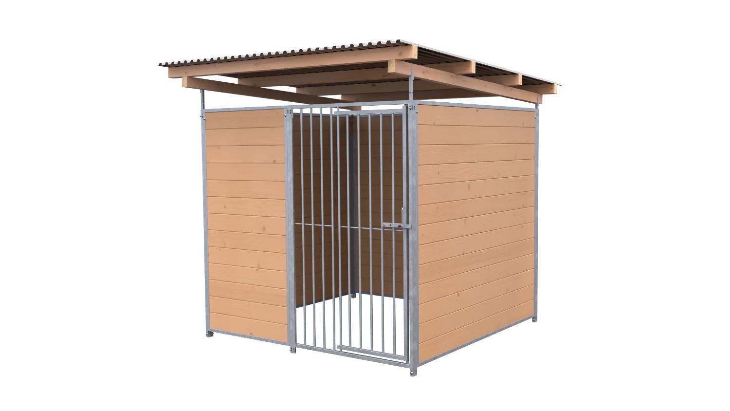 SAUERLAND Hundezwinger 2 x 2 m | 3,5-seitig geschlossen | braun imprägniert | Rohrstab Abstand 8 cm