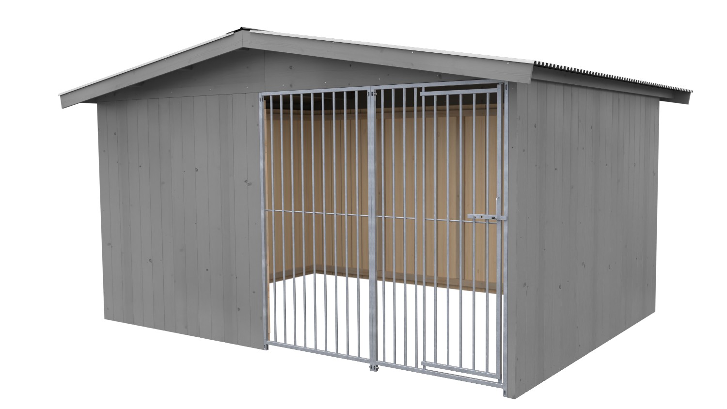 Villa Holz-Hundezwinger 3 x 4 m | Satteldach | Platingrau | Rohrstab Abstand 8 cm