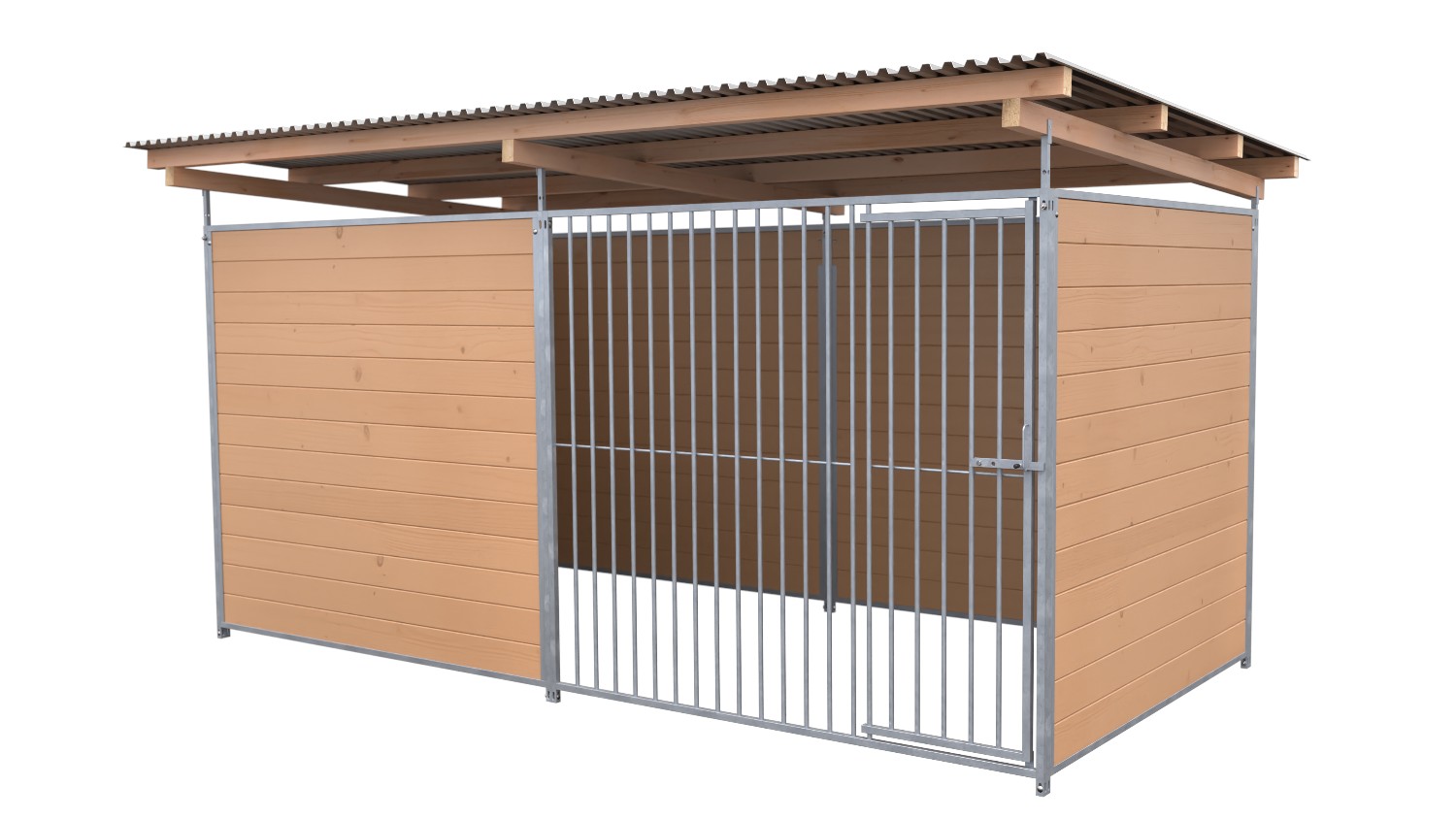 SAUERLAND Hundezwinger 2 x 4 m | 3,5-seitig geschlossen | braun imprägniert | Rohrstab Abstand 8 cm