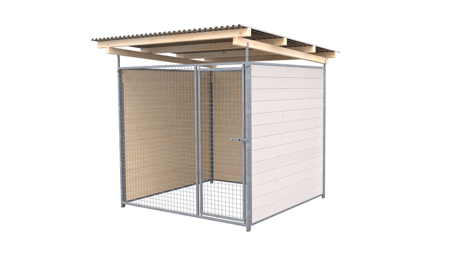 SAUERLAND Hundezwinger 2 x 2 m | 3-seitig geschlossen | weiß lasiert | Gitter 5x5 cm