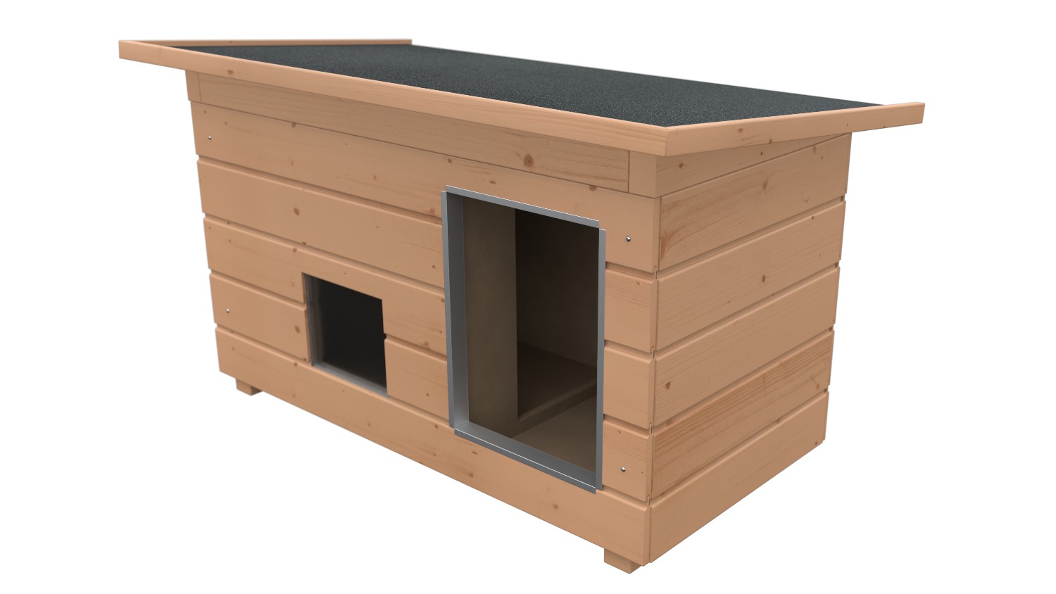 Original SAUERLAND Holz-Hundehütte mit Vorraum und Fenster, braun imprägniert | Pultdach Allwetter | Eingang Längsseite | Größe Napoleon