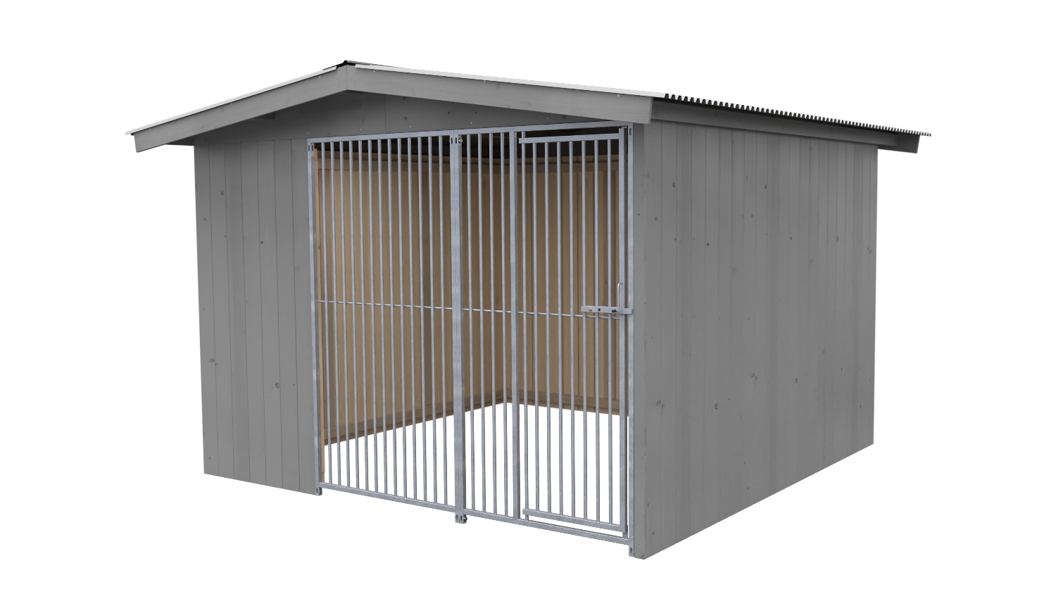Villa Holz-Hundezwinger 3 x 3 m | Satteldach | Platingrau | Rohrstab Abstand 5 cm