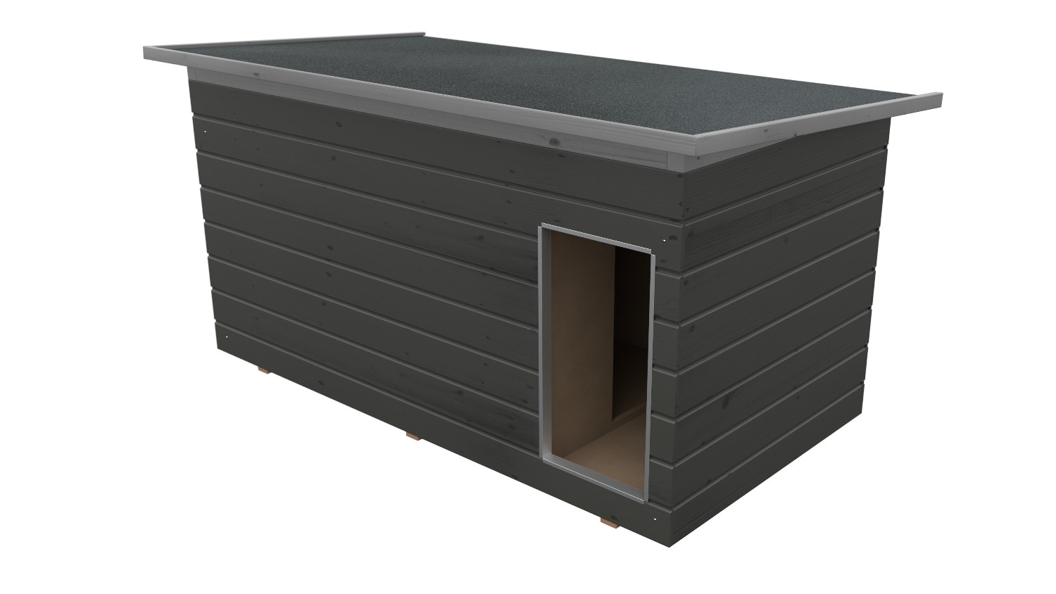 Original SAUERLAND Holz-Hundehütte mit Vorraum, graphitgrau/platingrau | Pultdach Allwetter | Eingang Längsseite | Größe Dino