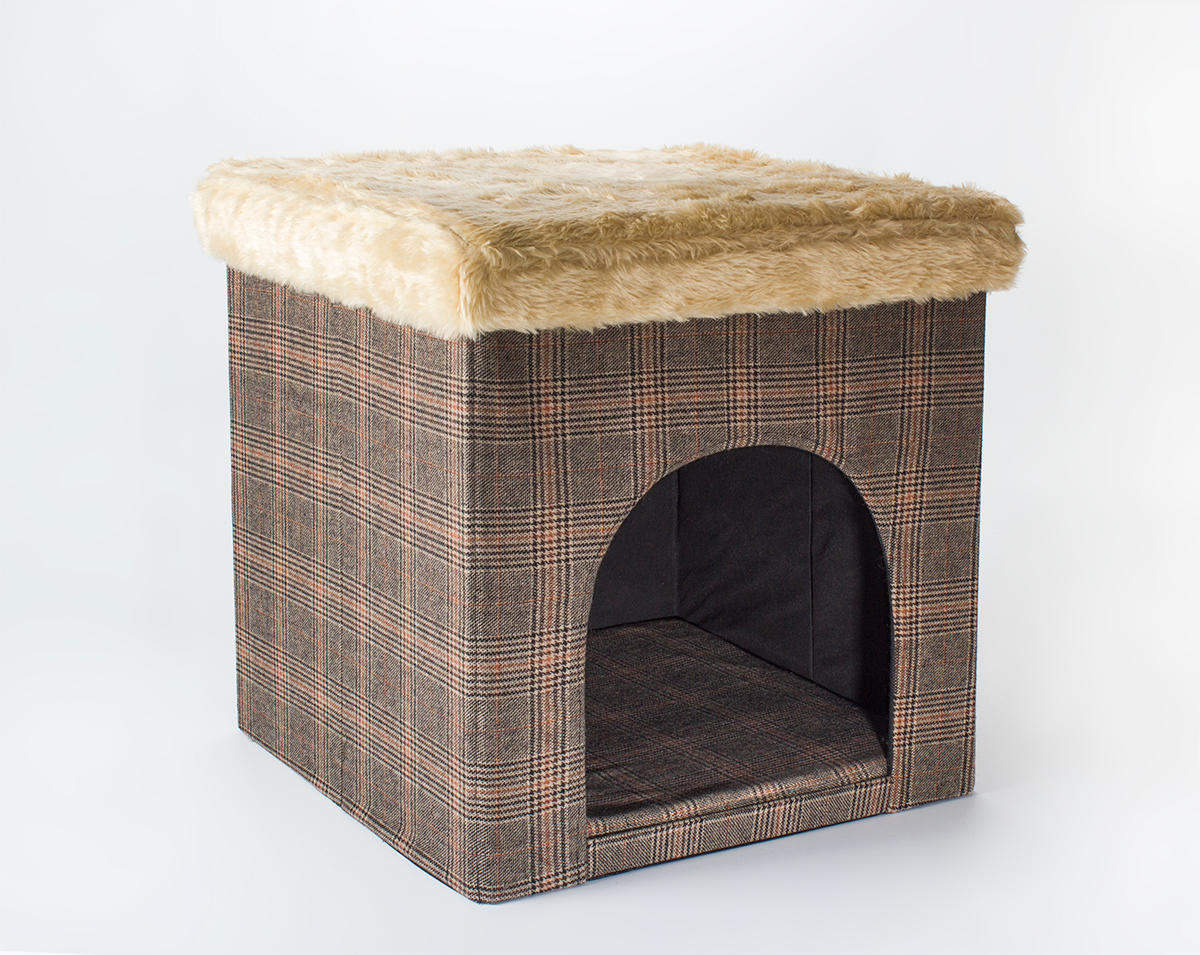 Hundehöhle / Katzenhöhle und Hocker, Tweed-Optik, 50x50x50 cm