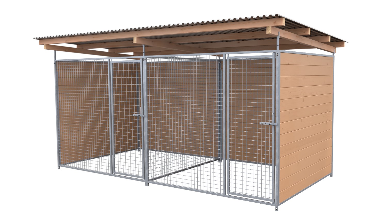 SAUERLAND Hundezwinger 2 x 4 m Doppelzwinger | 3-seitig geschlossen | braun imprägniert | Gitter 5x5 cm