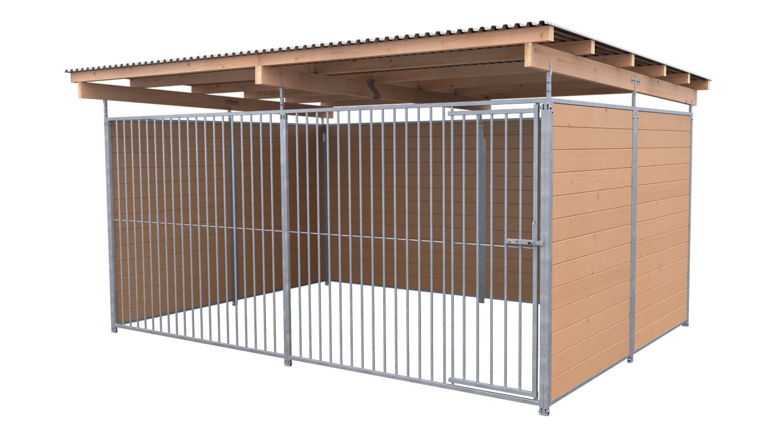SAUERLAND Hundezwinger 3 x 4 m | 3-seitig geschlossen | braun imprägniert | Rohrstab Abstand 8 cm