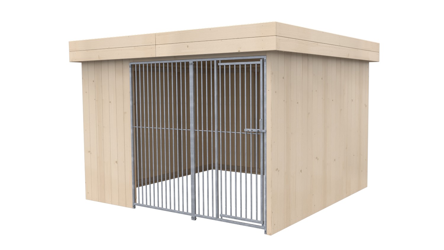 Villa Holz-Hundezwinger 3 x 3 m | Flachdach | naturbelassen | Rohrstab Abstand 5 cm