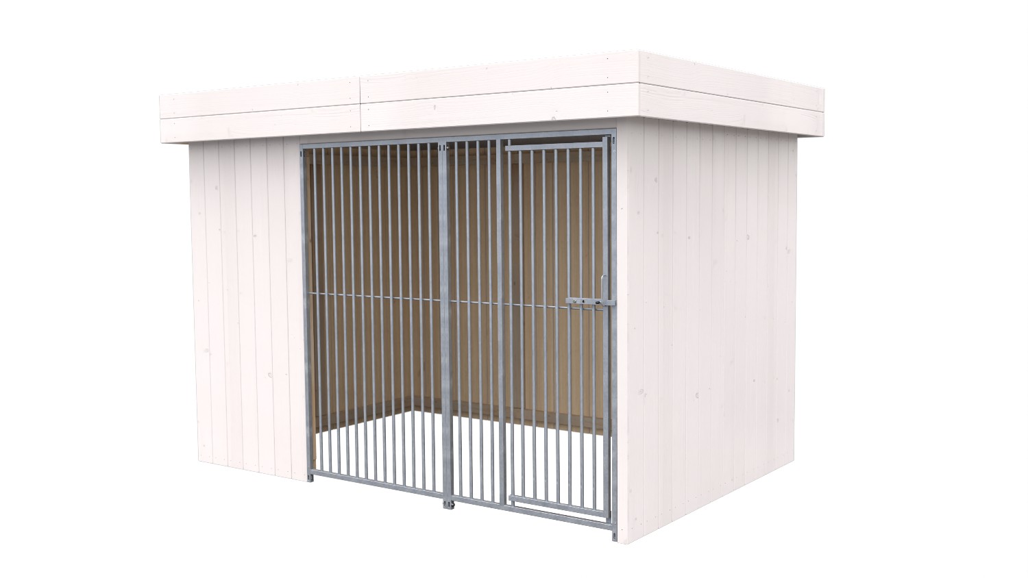 Villa Holz-Hundezwinger 2 x 3 m | Flachdach | Weiß lasiert | Rohrstab Abstand 5 cm