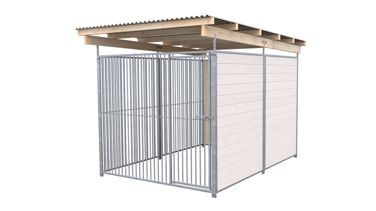 SAUERLAND Hundezwinger 3 x 2 m (Tiefbau) | 2-seitig geschlossen | weiß lasiert | Rohrstab Abstand 5 cm