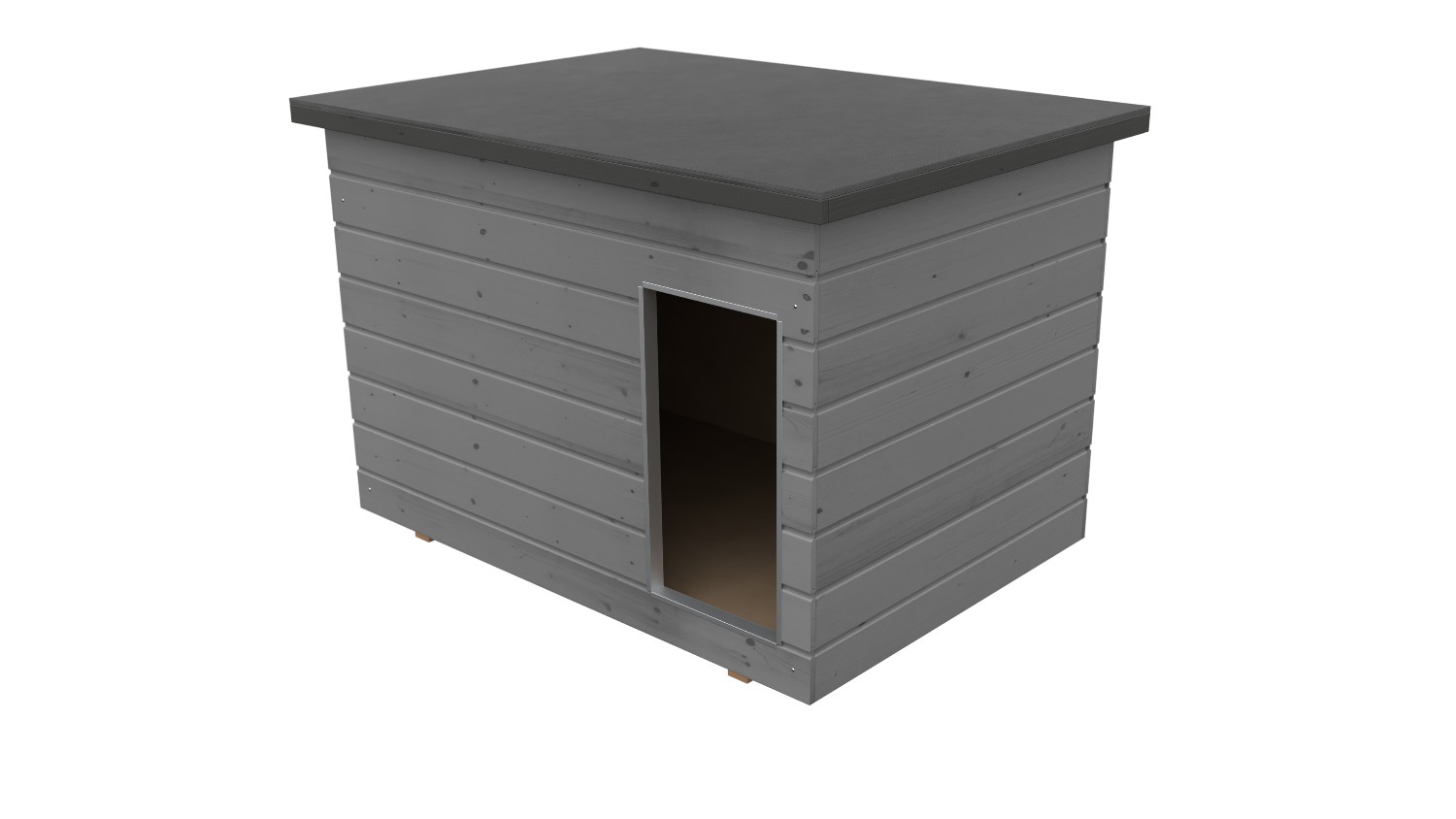 Original SAUERLAND Holz-Hundehütte, Korpus platin/Dach graphit imprägniert | Flachdach Dickschicht | Eingang Längsseite | Größe Dino