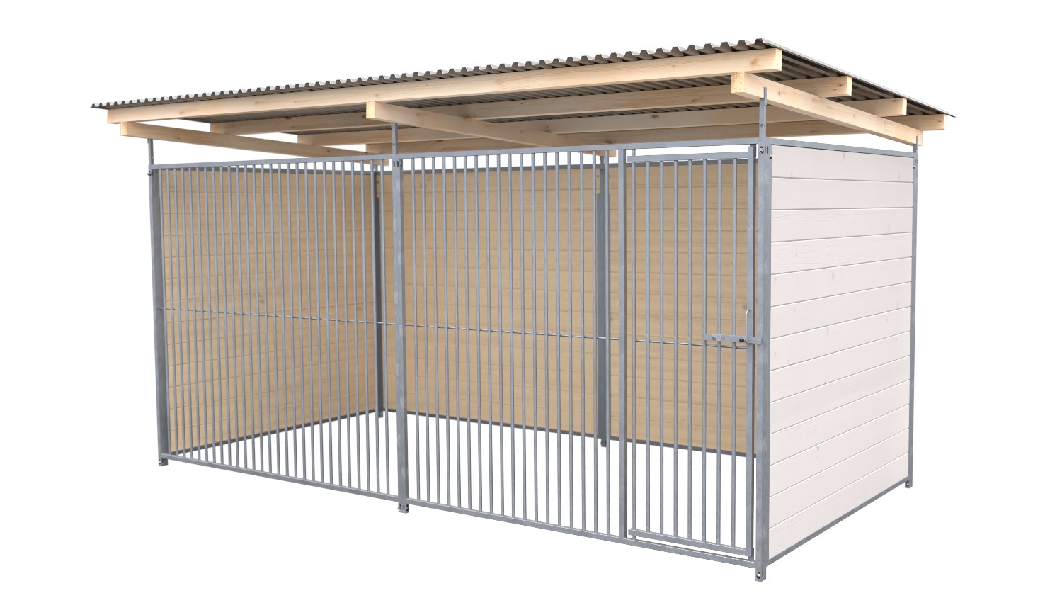 SAUERLAND Hundezwinger 2 x 4 m | 3-seitig geschlossen | weiß lasiert | Rohrstab Abstand 5 cm