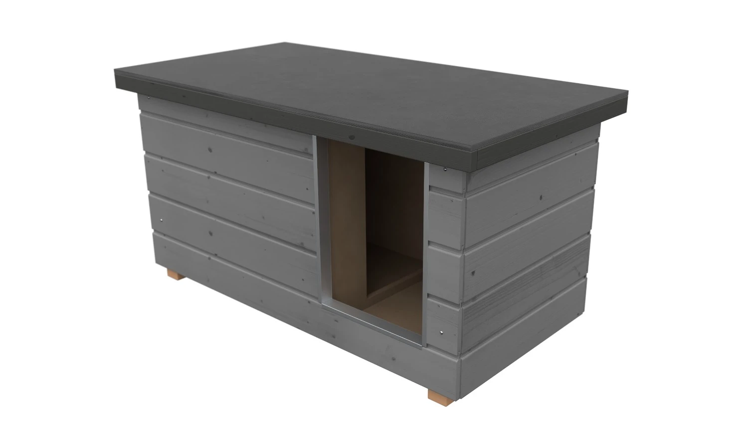 SAUERLAND Hundehütte für kleine Hunde "Napoleon" mit Flachdach, isoliert | mit Vorraum | platingrau/graphitgrau