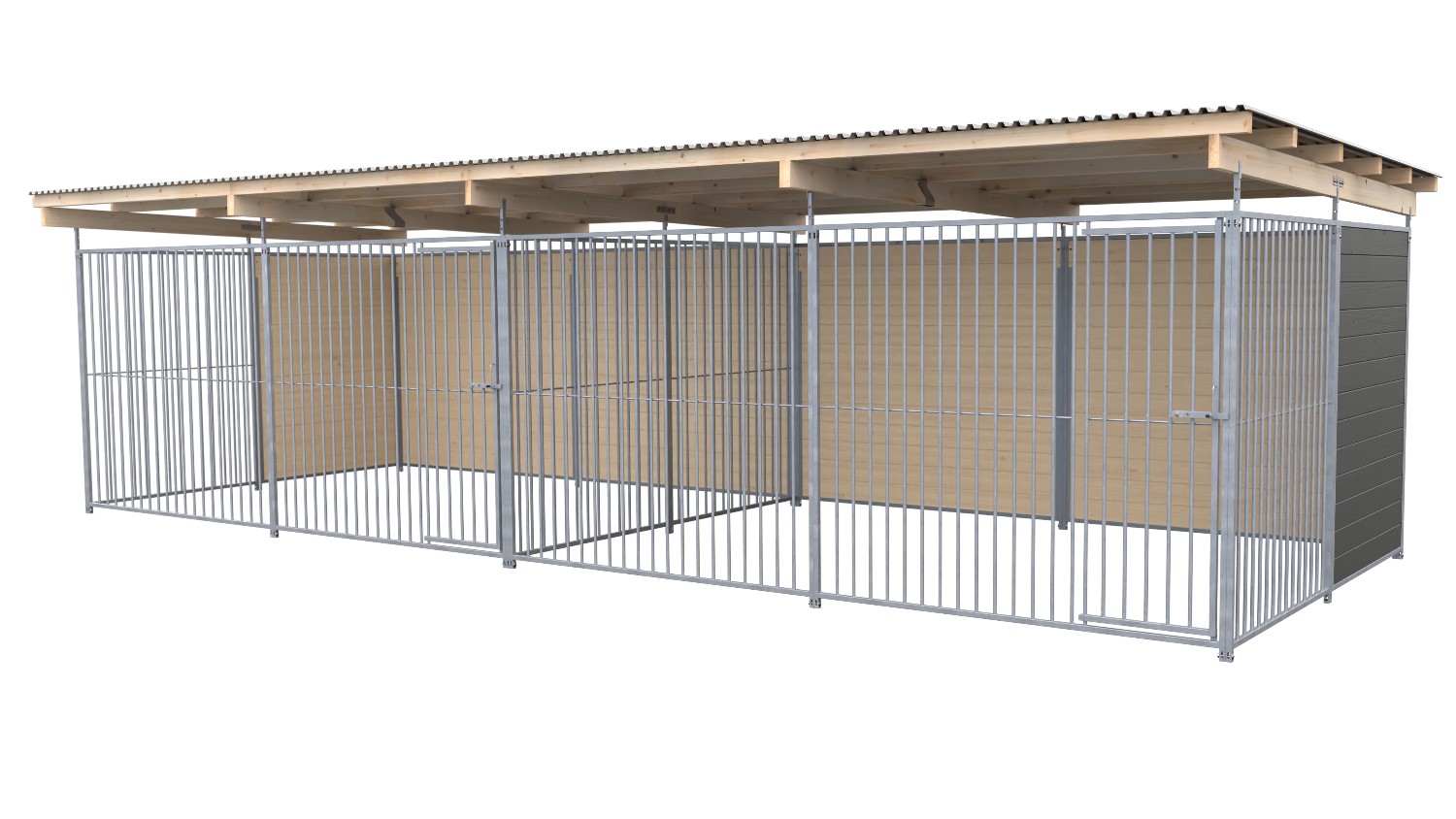 SAUERLAND Hundezwinger 3 x 6 m Doppelzwinger | hälftig geschlossen | graphitgrau | Rohrstab Abstand 8 cm