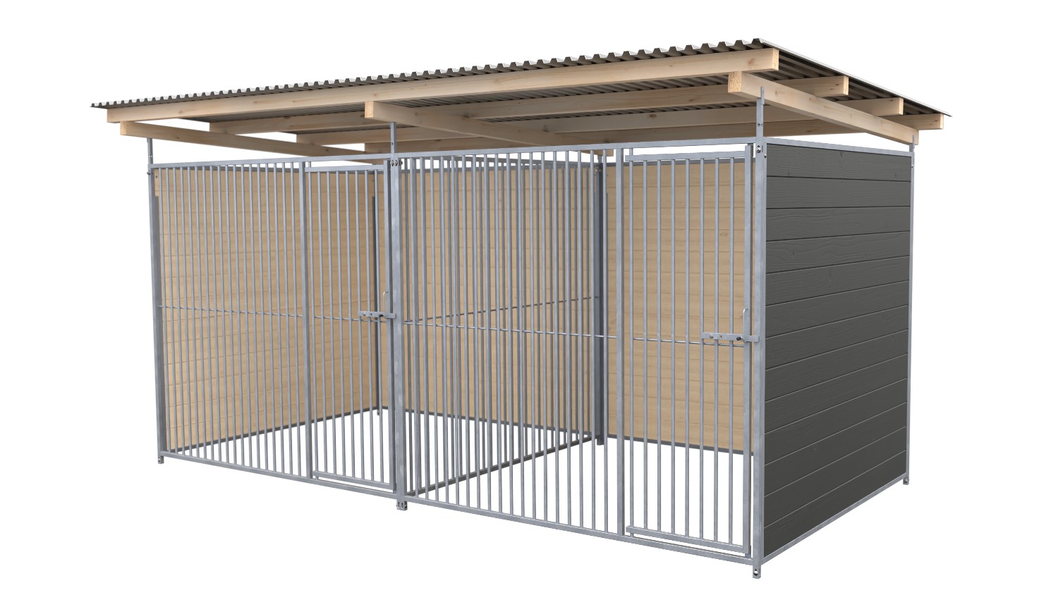 SAUERLAND Hundezwinger 2 x 4 m Doppelzwinger | 3-seitig geschlossen | graphitgrau | Rohrstab Abstand 5 cm