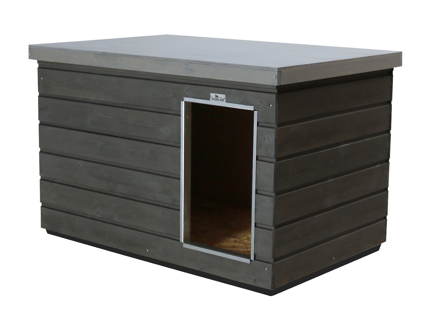 Original SAUERLAND Holz-Hundehütte graphitgrau/platingrau | Flachdach | Eingang Längsseite | Größe Lassie