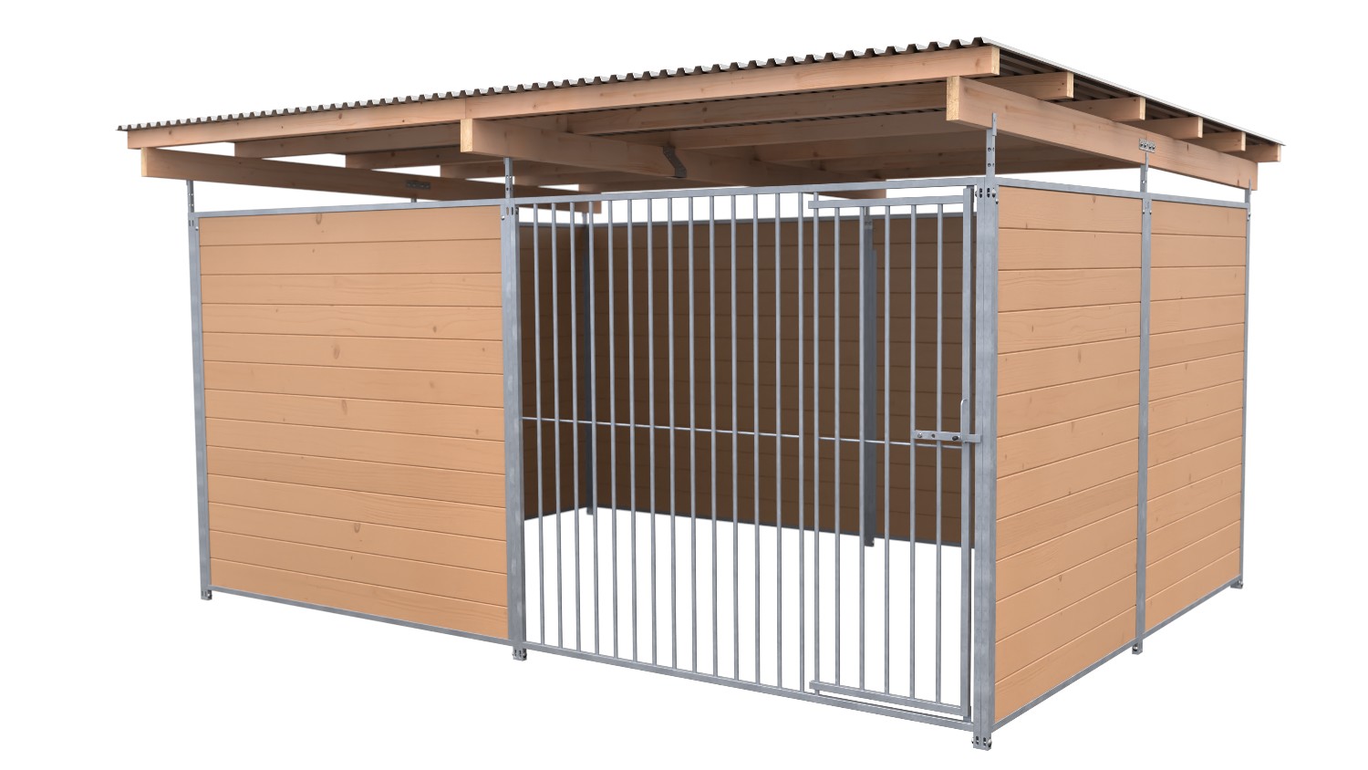 SAUERLAND Hundezwinger 3 x 3 m | 3,5-seitig geschlossen | braun imprägniert | Rohrstab Abstand 8 cm