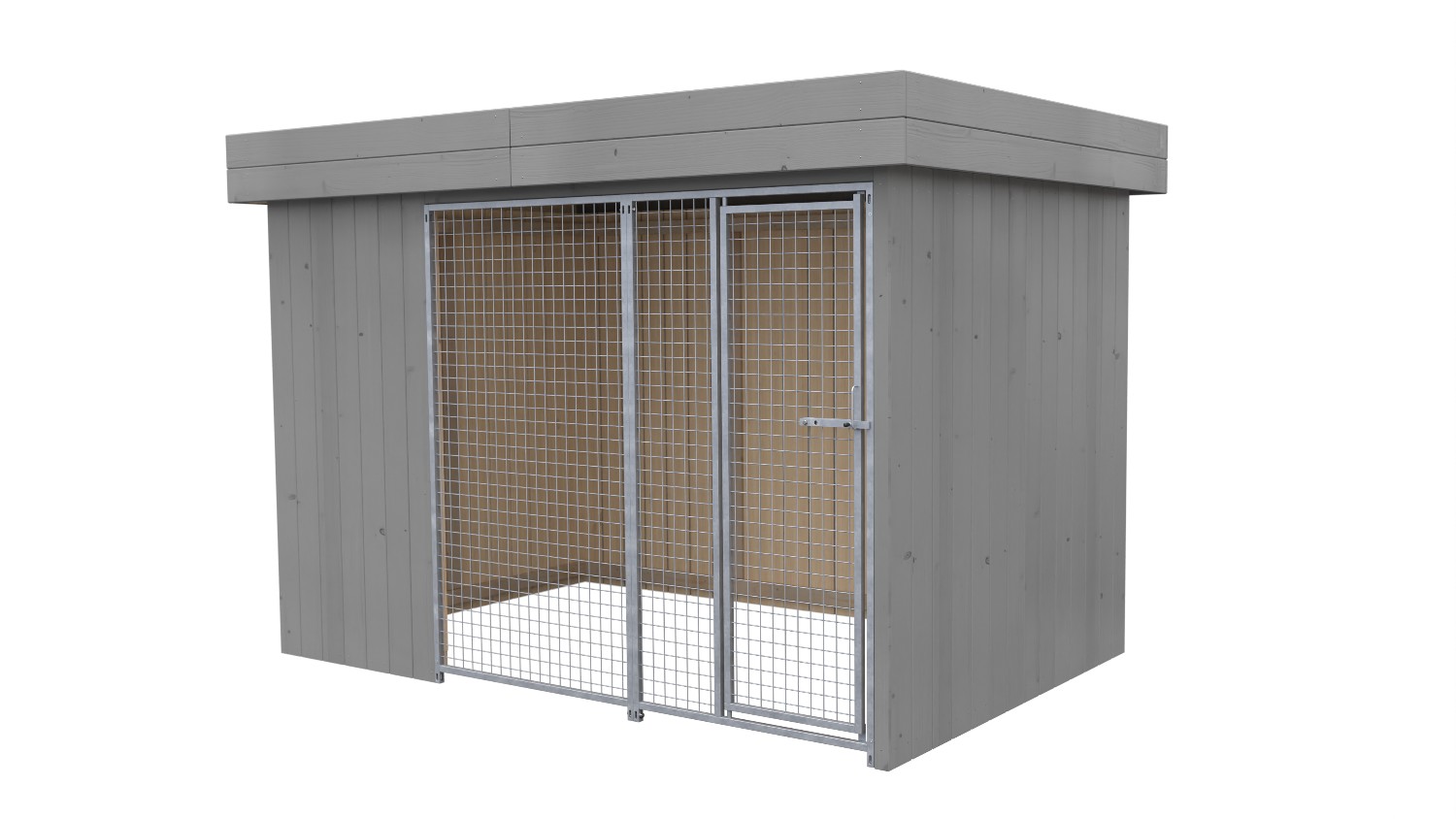 Villa Holz-Hundezwinger 2 x 3 m | Flachdach | Platingrau | Gitter