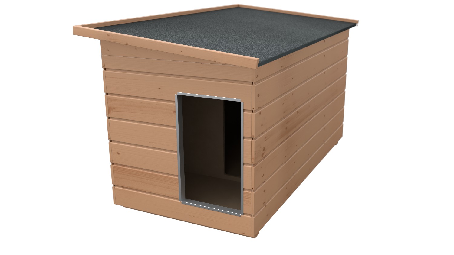 Original SAUERLAND Holz-Hundehütte mit Vorraum, braun imprägniert | Pultdach Allwetter | Eingang Schmalseite | Größe Lassie