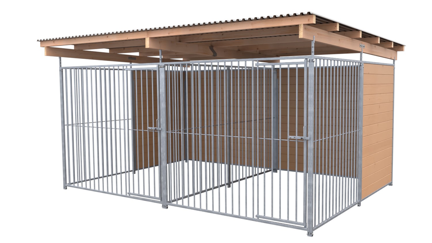 SAUERLAND Hundezwinger 3 x 4 m Doppelzwinger | hälftig geschlossen | braun imprägniert | Rohrstab Abstand 8 cm