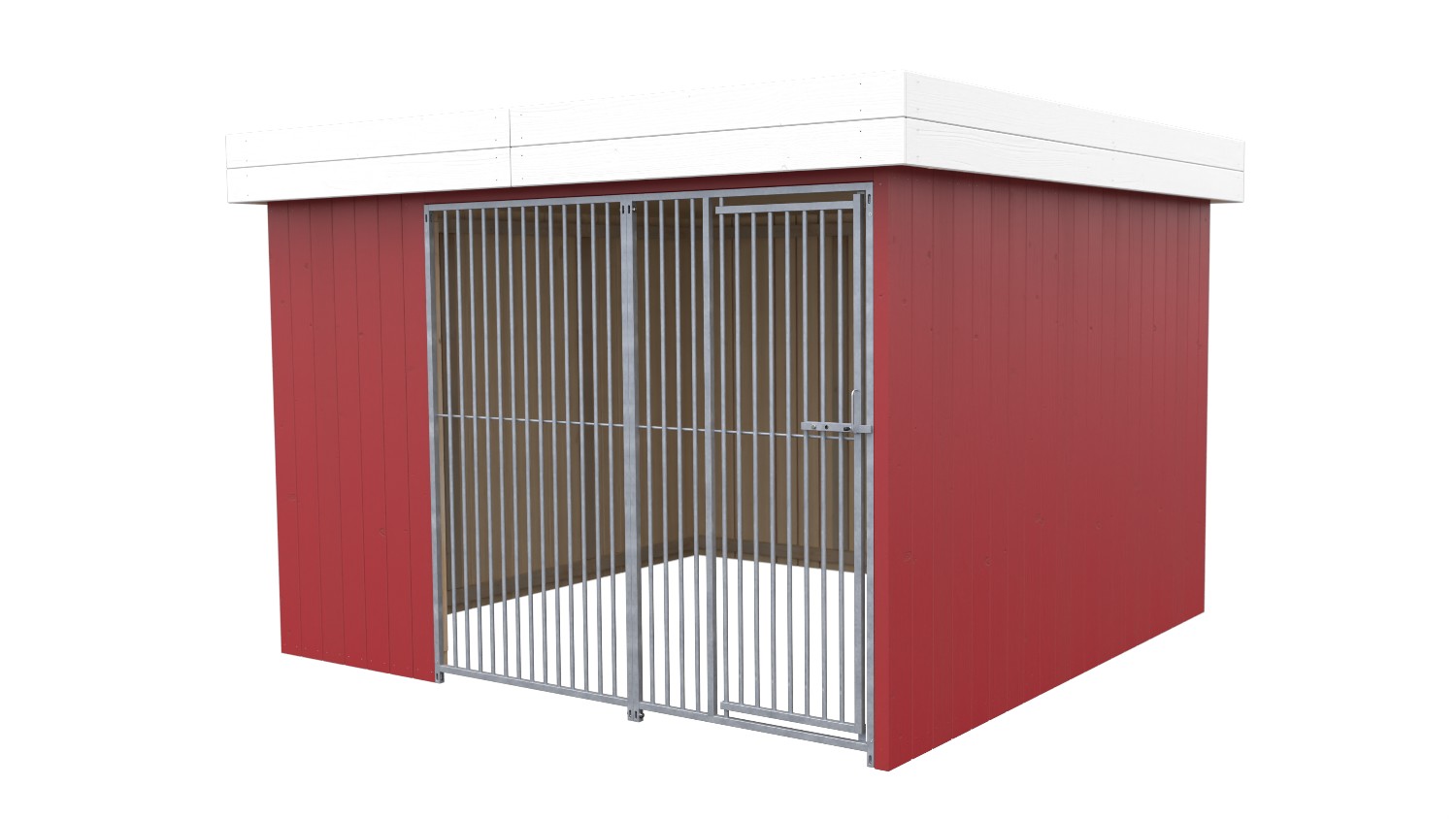 Villa Holz-Hundezwinger 3 x 3 m | Flachdach | Schwedenrot | Rohrstab Abstand 5 cm